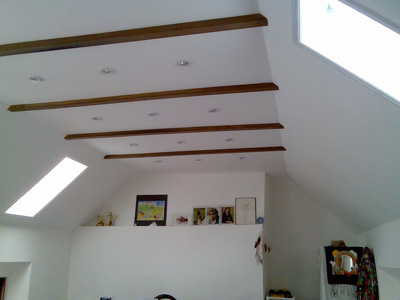 bedroom ceiling with oak beams
