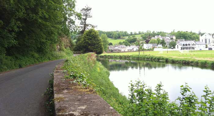 The lane along the river, with Inistioge on the far side